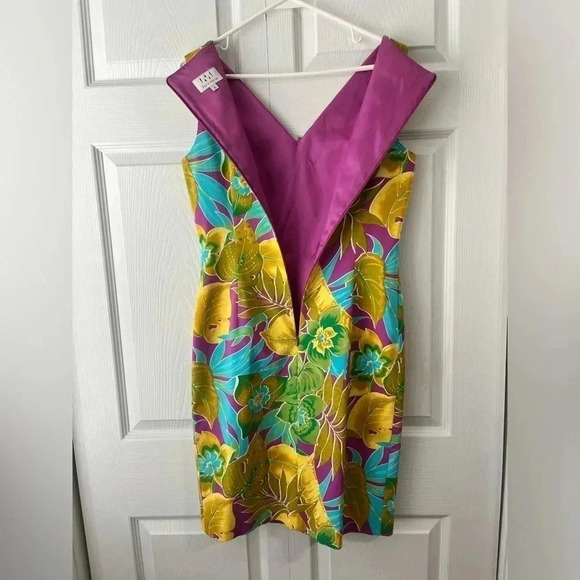 DAVID MEISTER  tropical print sleeveless sheath dress vacationcore size 6 - Picture 7 of 9